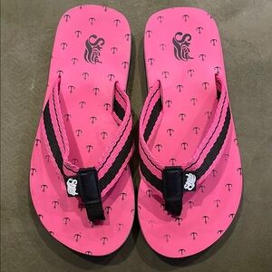Stylish Pink Flip Flops with Black & Pink Straps by Strand